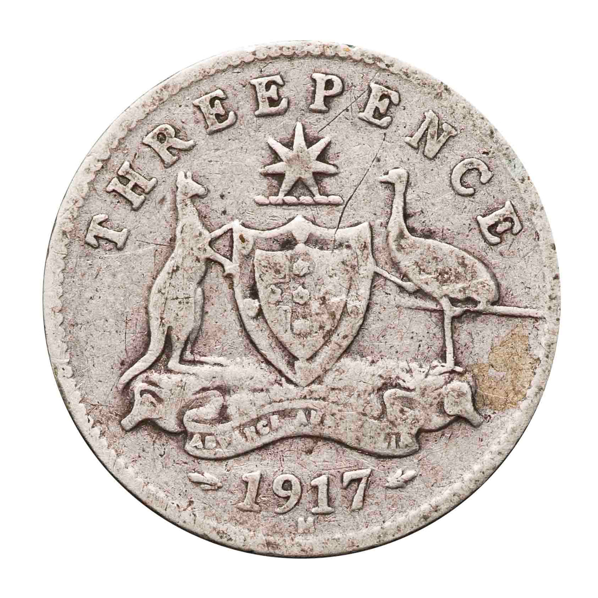 1917 Threepence "Three Legged Emu" Variety with normal Good-VG (2 coins)