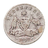 1917 Threepence "Three Legged Emu" Variety with normal Good-VG (2 coins)