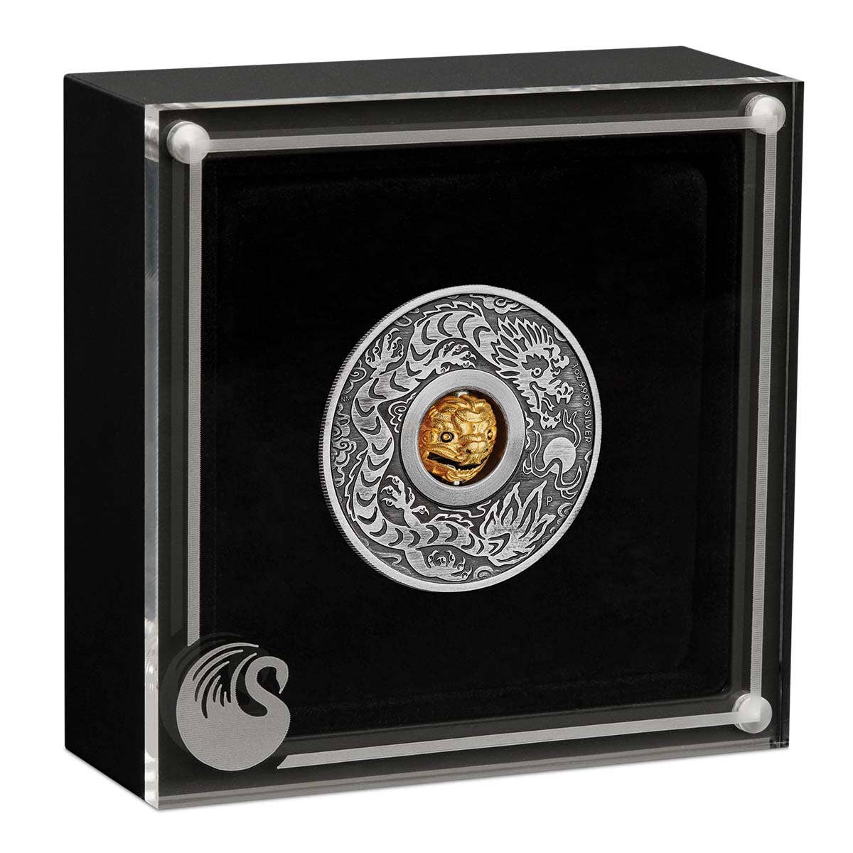 Year of the Dragon 2024 $1 Rotating Charm 1oz Silver Antique Coin