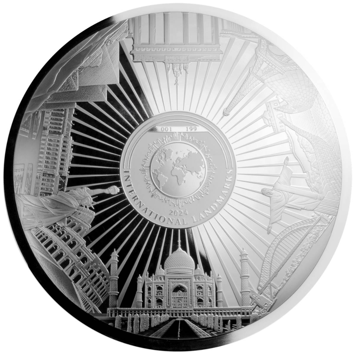 Landmarks of the World 2024 $25 Curved Kilo Silver Prooflike Coin
