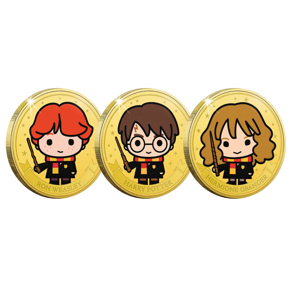 Harry Potter Chibi Harry, Ron & Hermione Gold-plated Prooflike Medallion Trio