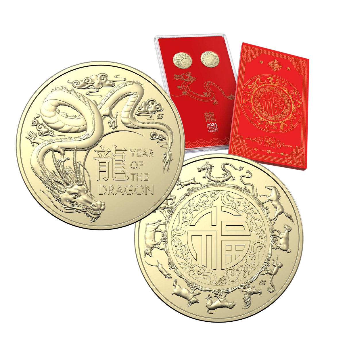 Australia Lunar Year of the Dragon 2024 $1 Aluminium-Bronze Uncirculated 2-Coin Set