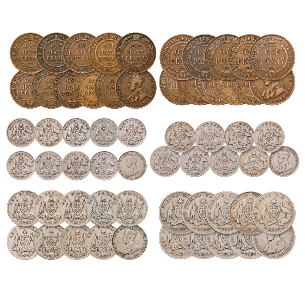 George V 1911-20 55-Coin Set Good-Very Good