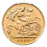 Edward VII 1909P Gold Sovereign PCGS AU58