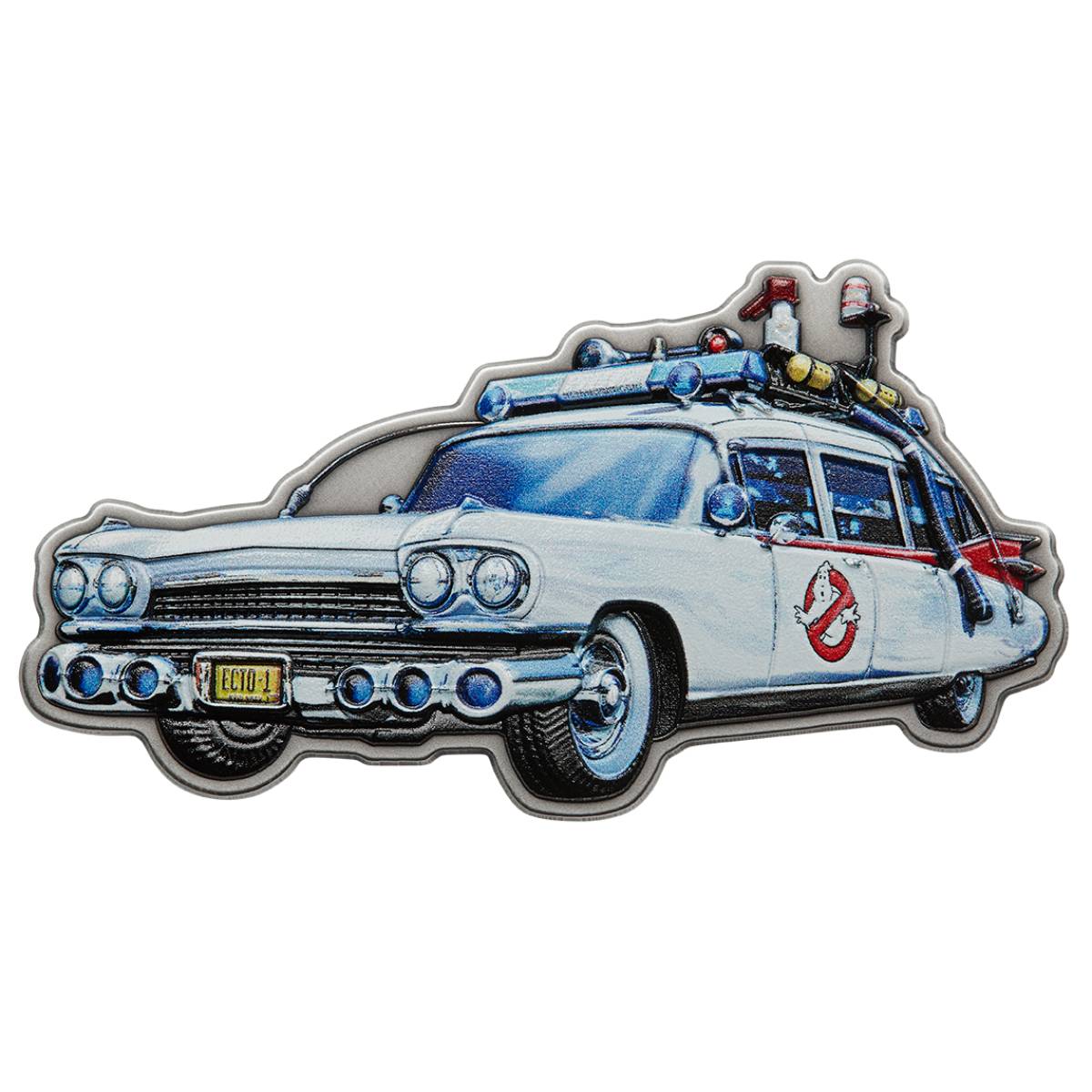 Ghostbusters 2024 $5 2oz Silver Antiqued Finish Ecto 1 Shaped Coin