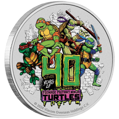 Teenage Mutant Ninja Turtles 40th Anniversary 2024 $1 1oz Silver Coloured Coin in Card