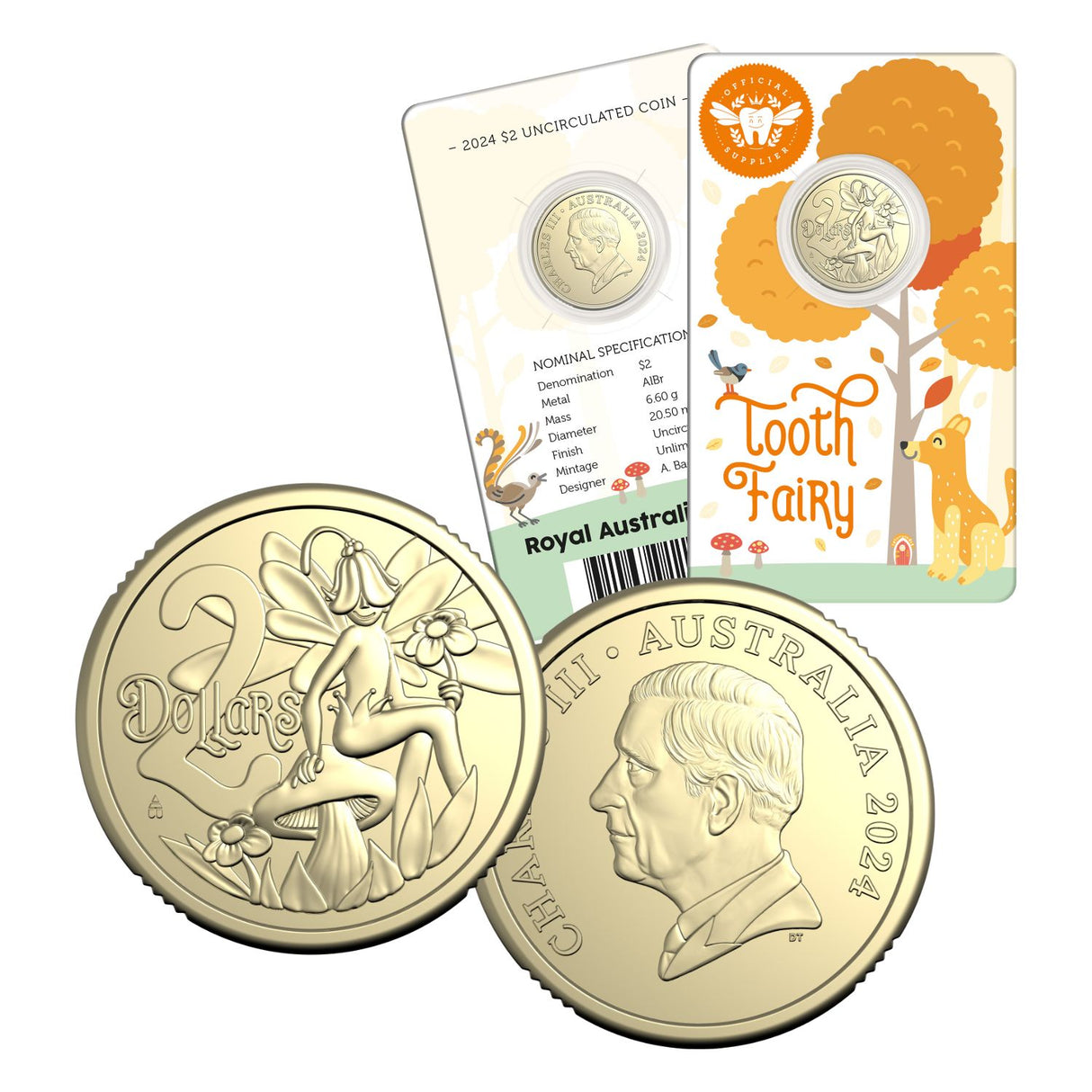 Australia 2020-2024 $2 Tooth Fairy Aluminium-Bronze Uncirculated 5-Coin Bundle