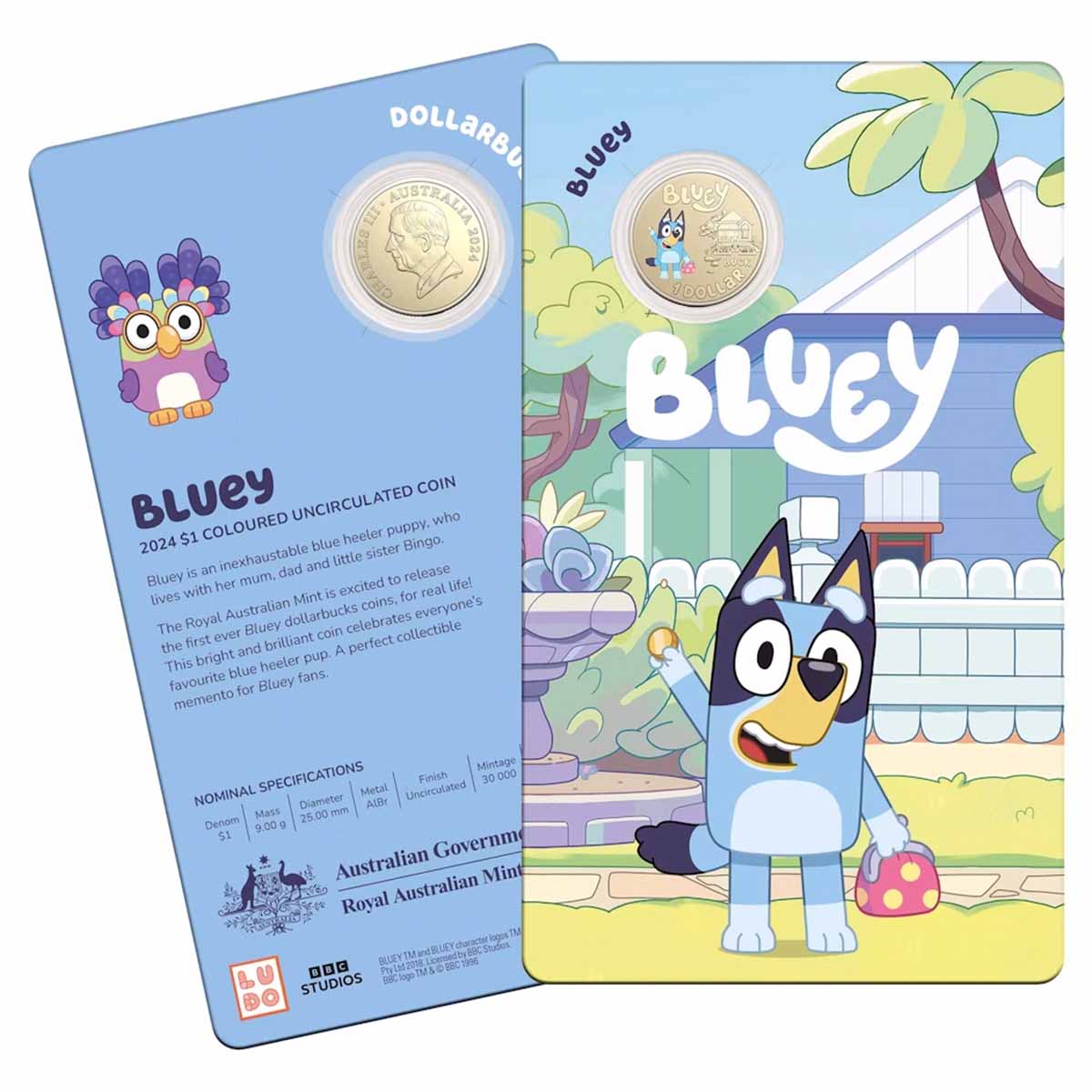 Australian Bluey Dollarbucks - Bluey 2024 $1 Al-Br Coloured Uncirculated Coin