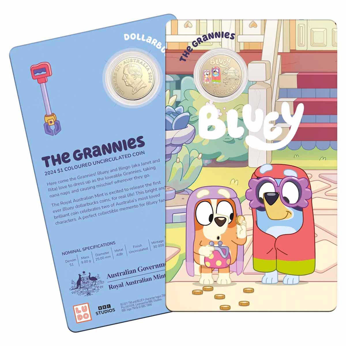 Australian Bluey Dollarbucks - The Grannies 2024 $1 Al-Br Coloured Uncirculated Coin