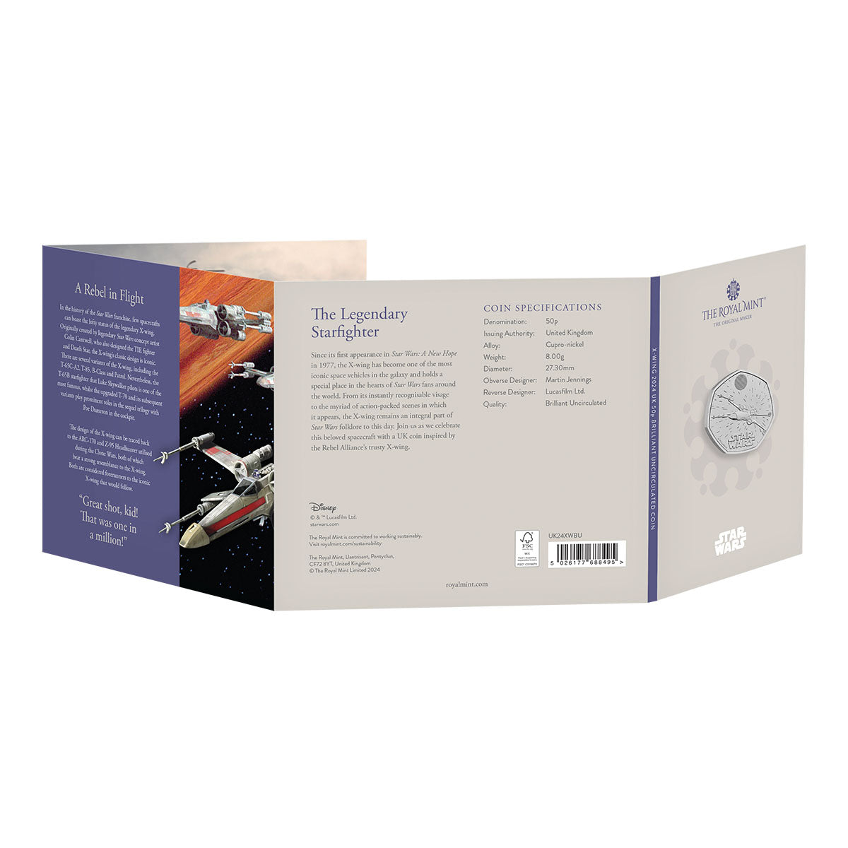 Great Britain Star Wars X-Wing 2024 50p Cupro-Nickel Brilliant Uncirculated Coin