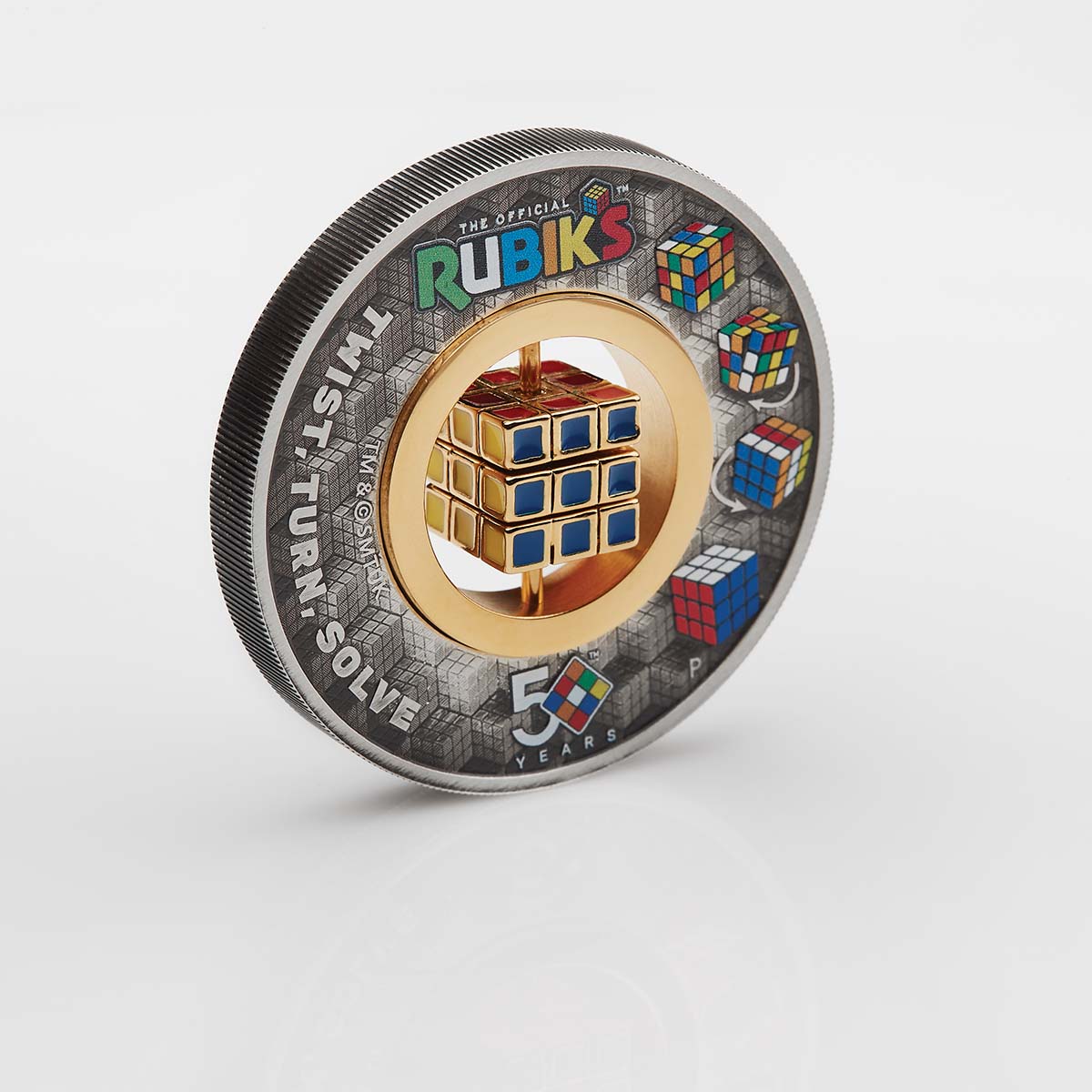 Cube Coin Design Rubik's Cube 50th Anniversary 2024 $2 2oz Silver Antiqued Coloured Coin ...