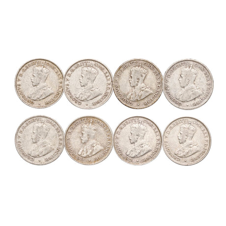 Australia George V 1921-28 Threepence Very Good-Fine 8-Coin Set