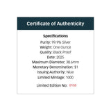 Australia at Night Bottlenose Dolphin 2025 $1 1oz Silver Black Proof Coin