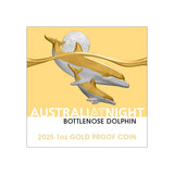 Australia at Night Bottlenose Dolphin 2025 $100 Platinum-plated 1oz Gold Proof Coin