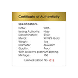 Australia at Night Bottlenose Dolphin 2025 $100 Platinum-plated 1oz Gold Proof Coin