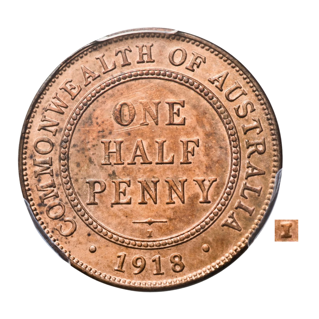 Australia George V 1918I Halfpenny PCGS Cleaned Unc Detail