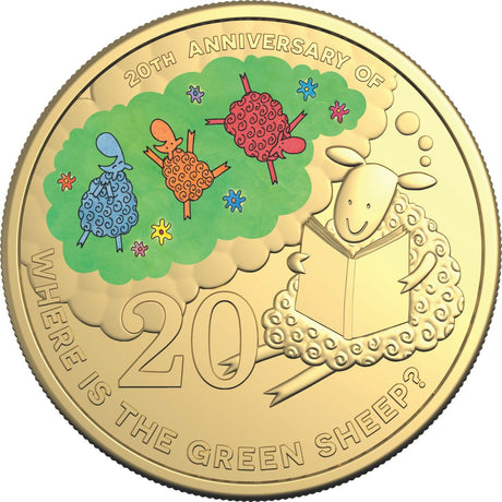 Australia Where is the Green Sheep 20th Anniversary 2024 20c Gold-plated Colour Cupro-Nickel Uncirculated Coin Deluxe Special Edition Book