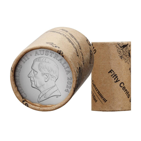 Australia Charles III 2024 50c Cupro-Nickel Uncirculated 20-Coin Heads/Heads or Tails/Tails RAM Mint Roll