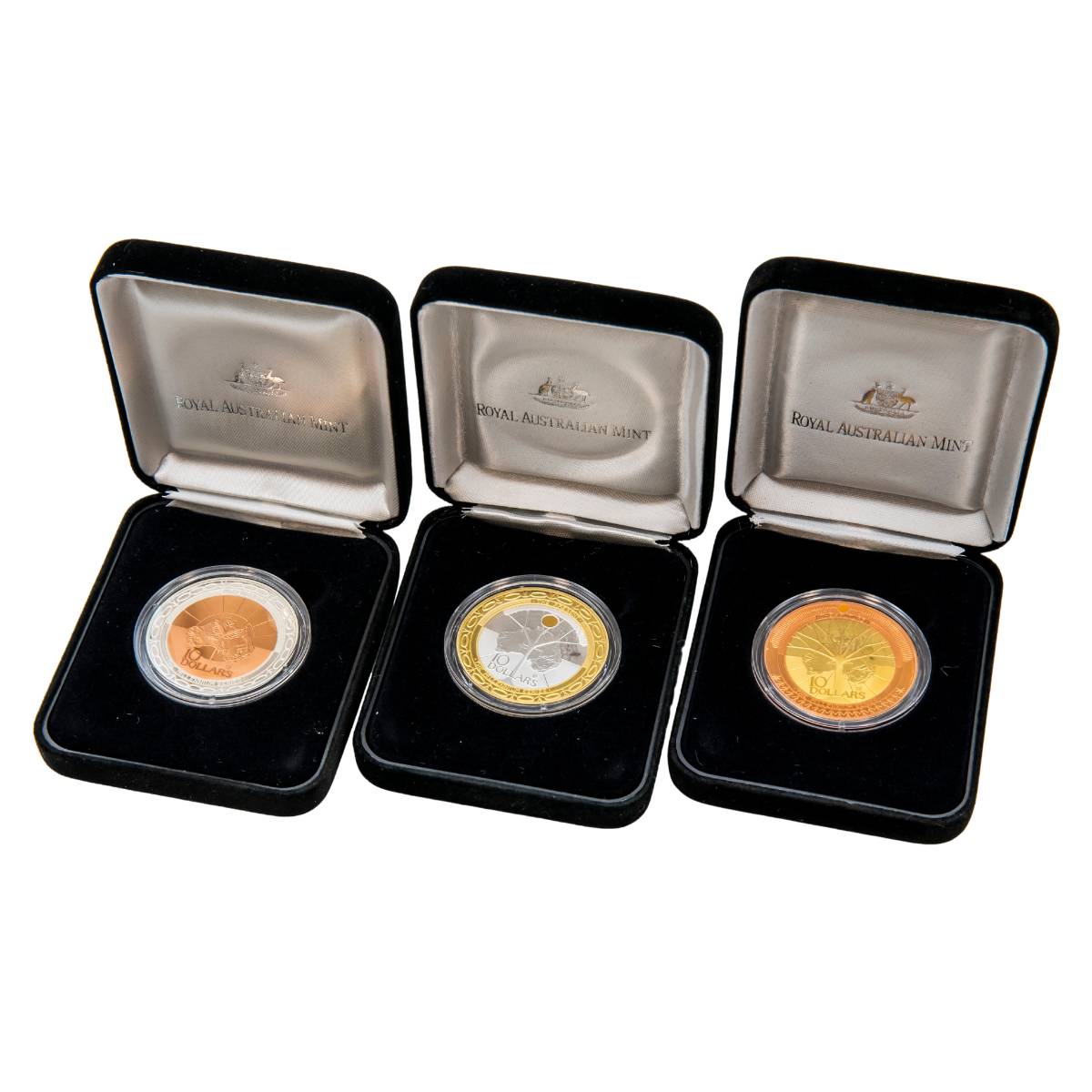Australia 1999-2001 $10 Past, Present & Future Bimetal 3-Coin