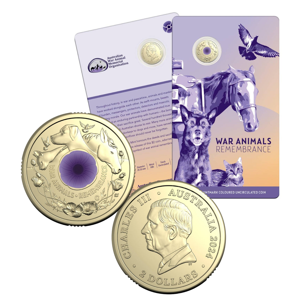Australia War Animals Remembrance 2024 $2 C Mintmark Colour Aluminium-Bronze Uncirculated Coin