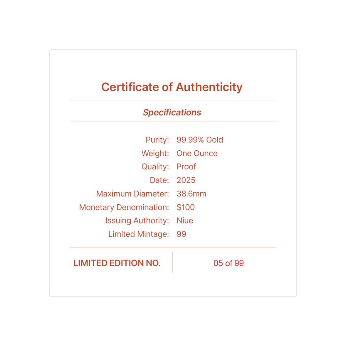 Seasons 2025 Summer $100 1oz Gold Proof Coin