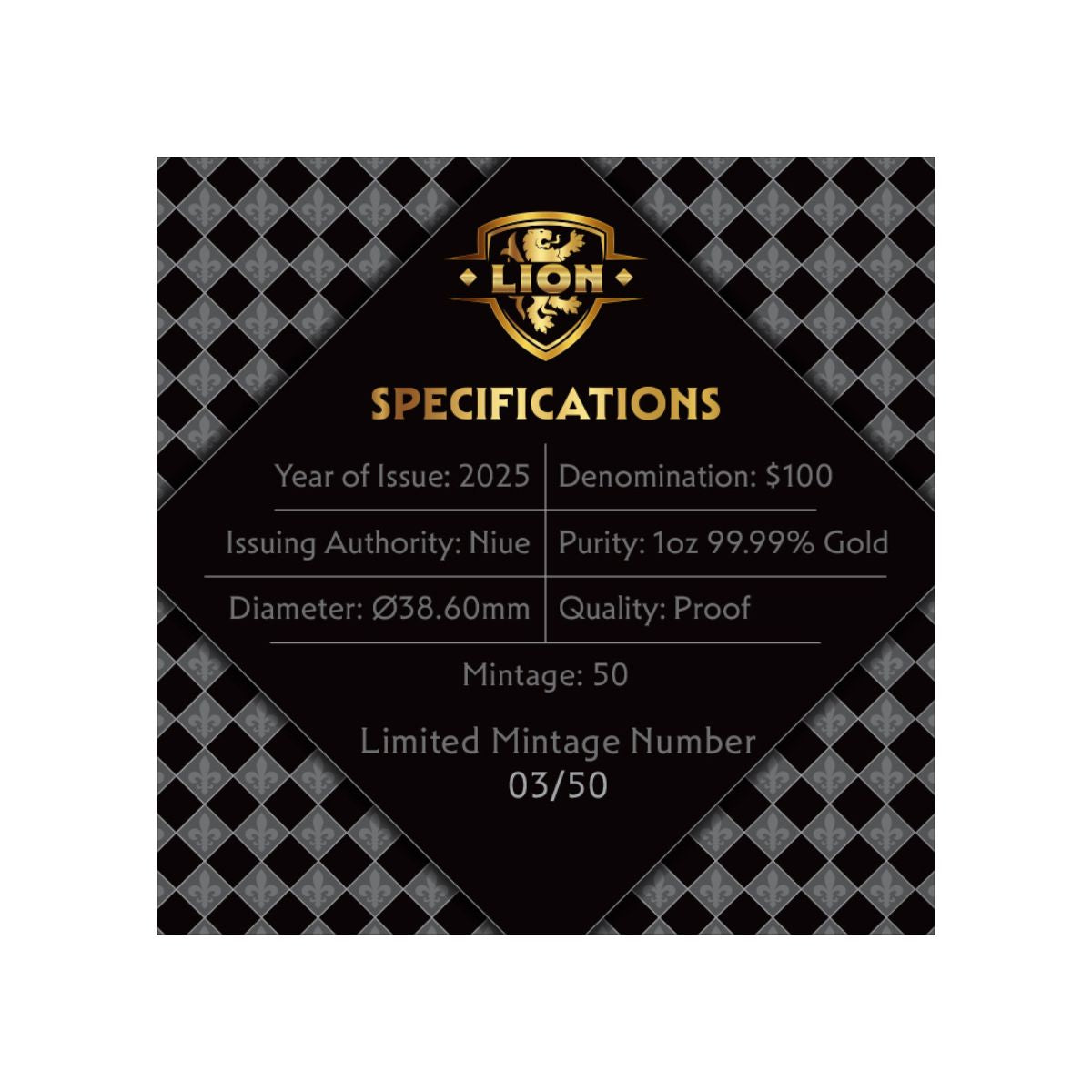 Heraldic Beasts 2025 $100 Lion 1oz Gold Proof Coin