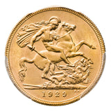 1929 Perth George V Gold Sovereign PCGS AU58 about Uncirculated