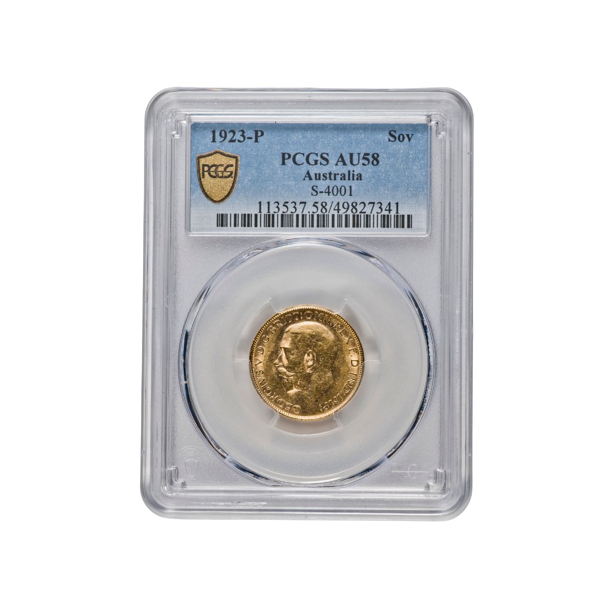 1923 Perth George V Gold Sovereign PCGS AU58 about Uncirculated