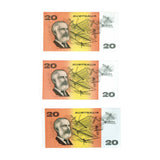 Australia 1989-93 Last Three Paper $20 Uncirculated Banknote Set