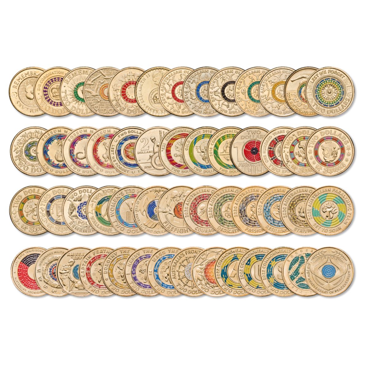Australia 2012-22 $2 Commemorative Aluminium-Bronze about Uncirculated-Uncirculated 53-Coin Set