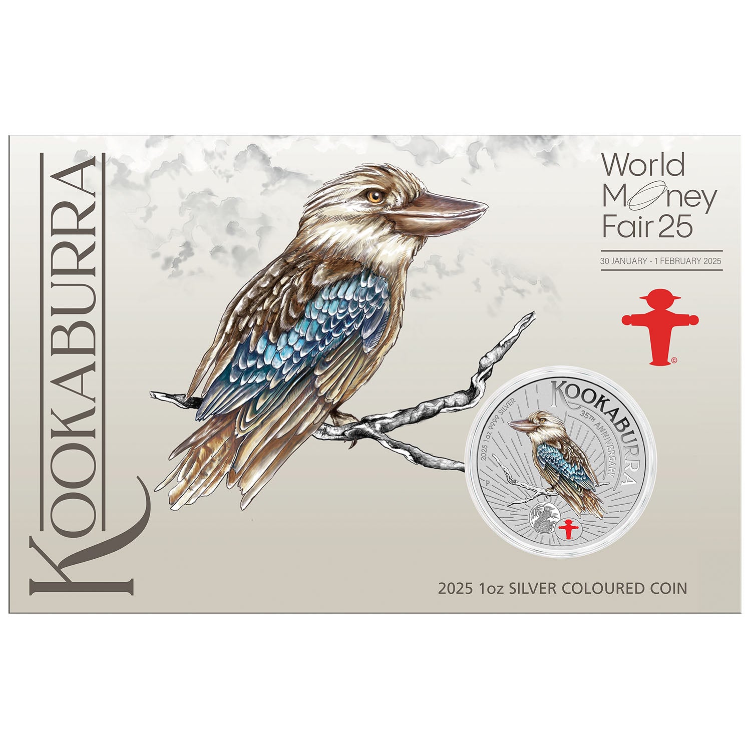 Australia Kookaburra 2025 $1 World Money Fair Coloured 1oz Silver