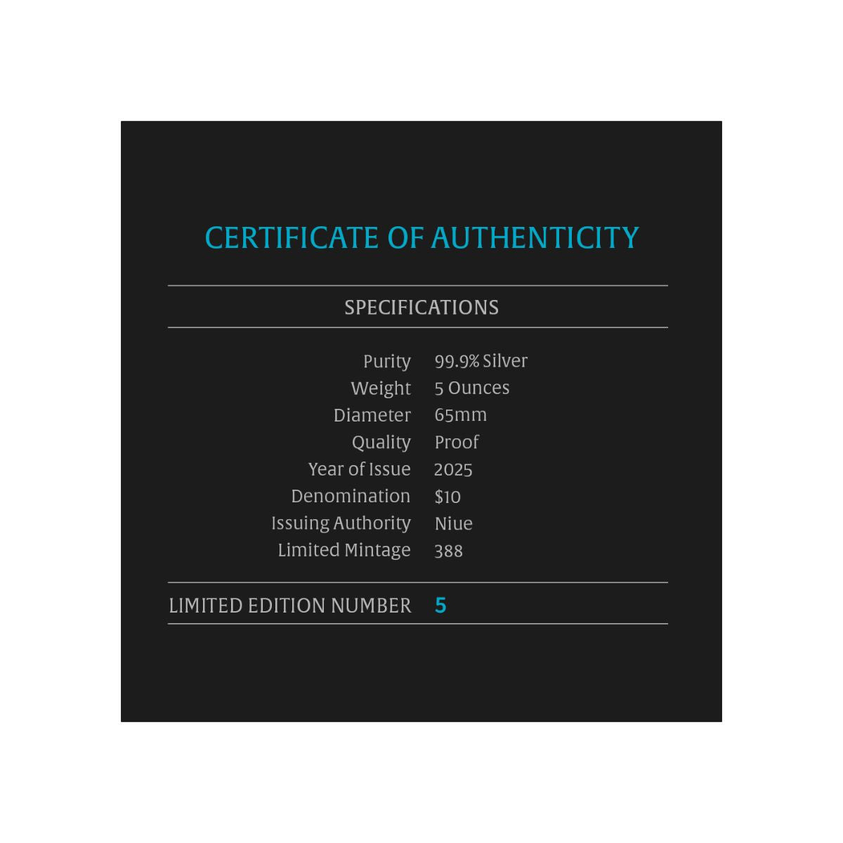 Auspicious Beasts 2025 $10 5oz Silver Proof Coin