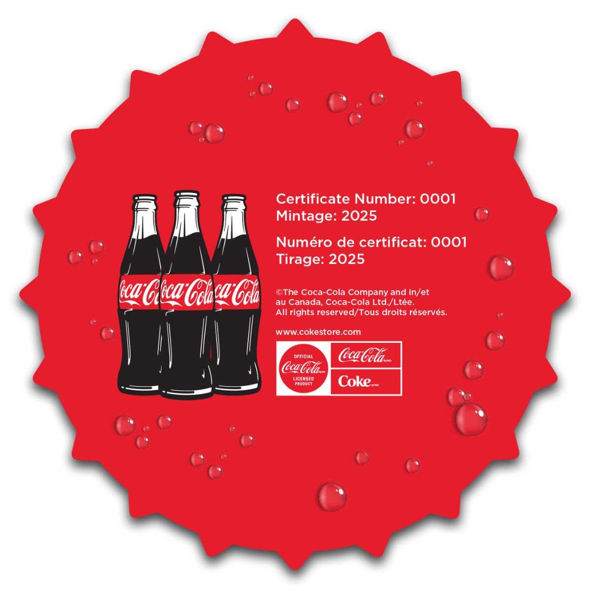Coca-Cola 2025 $8 Bottle Cap Shaped Gold Coin