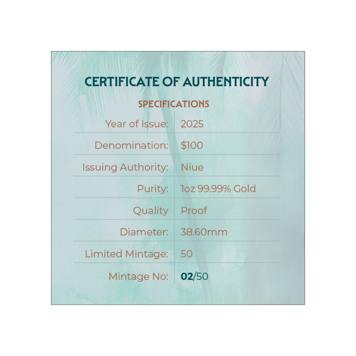 Pink Flamingo 2025 $100 1oz Gold Proof Coin