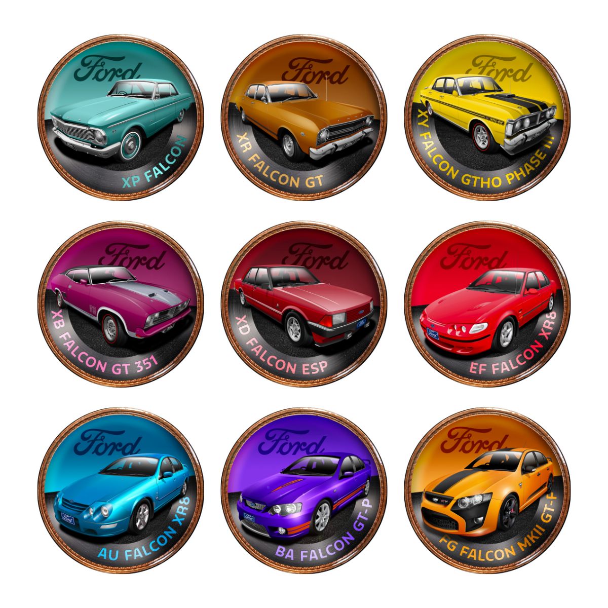 Ford Australia 100th Anniversary Enamel Penny 9-Coin Collection