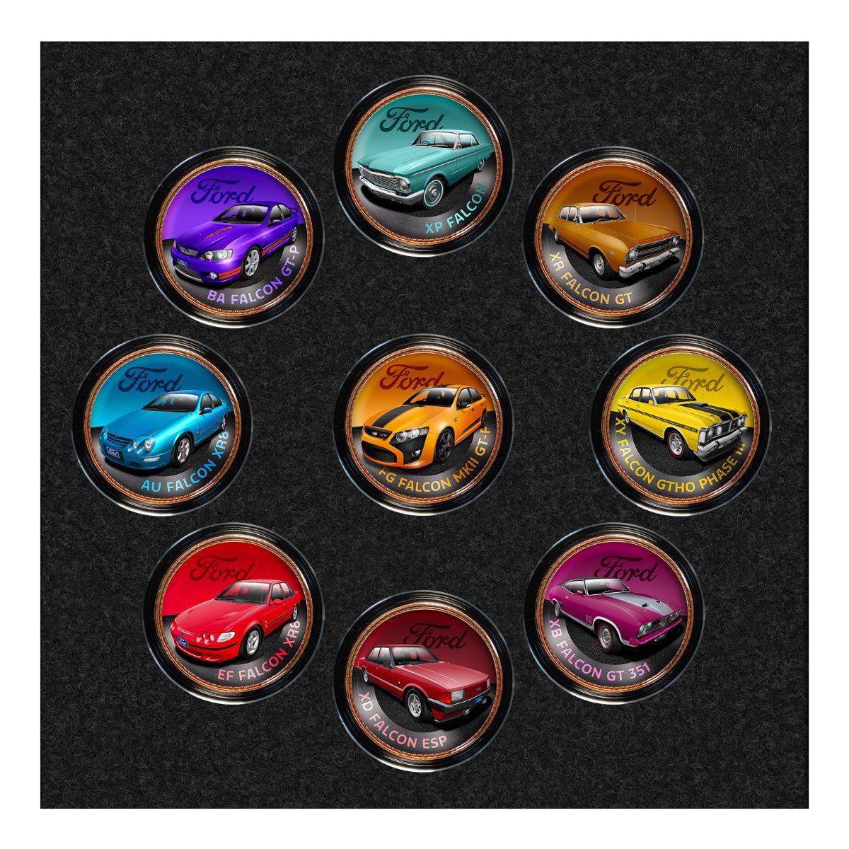 Ford Australia 100th Anniversary Enamel Penny 9-Coin Collection