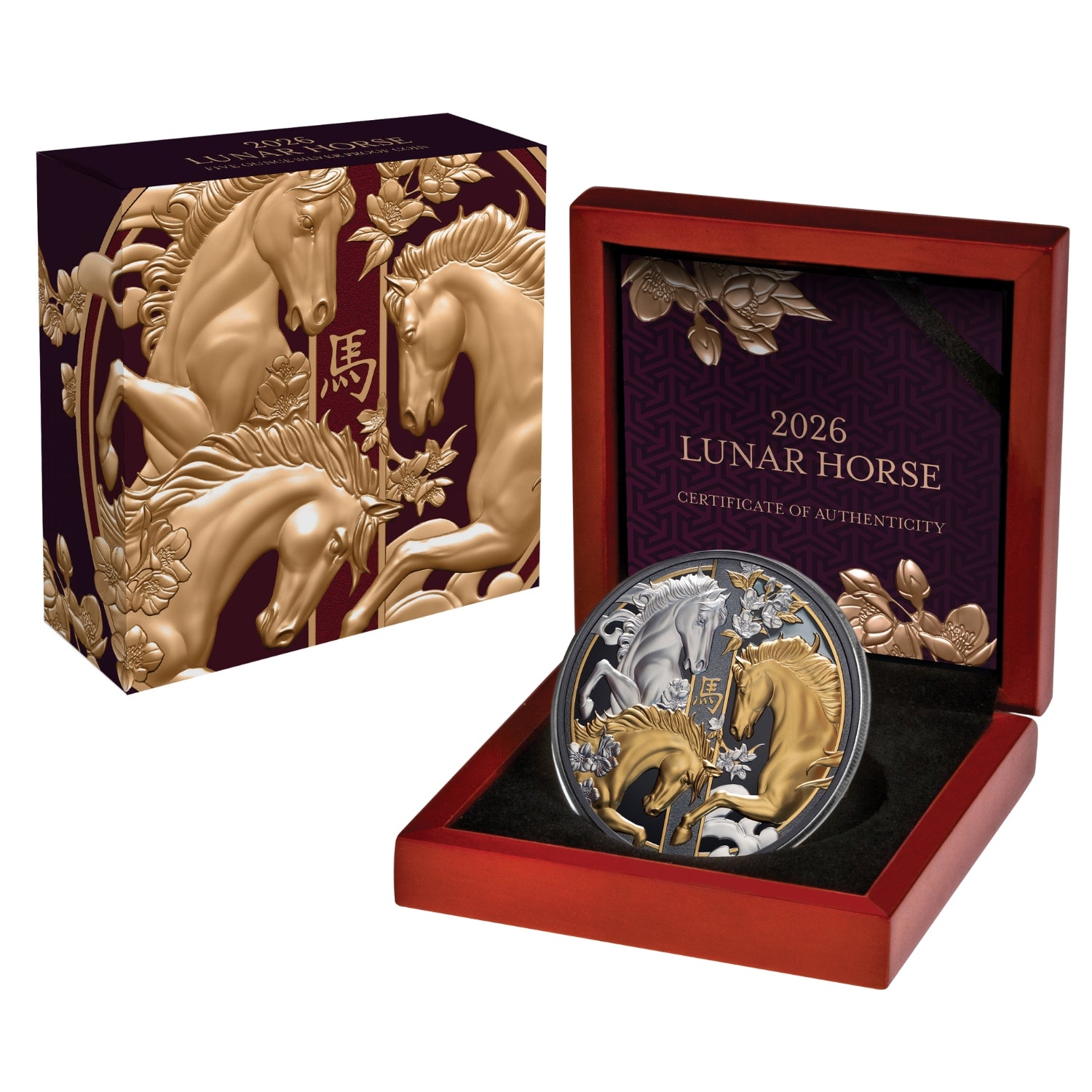 Lunar Year of the Horse 2026 $10 Gold-plated 5oz Silver Black