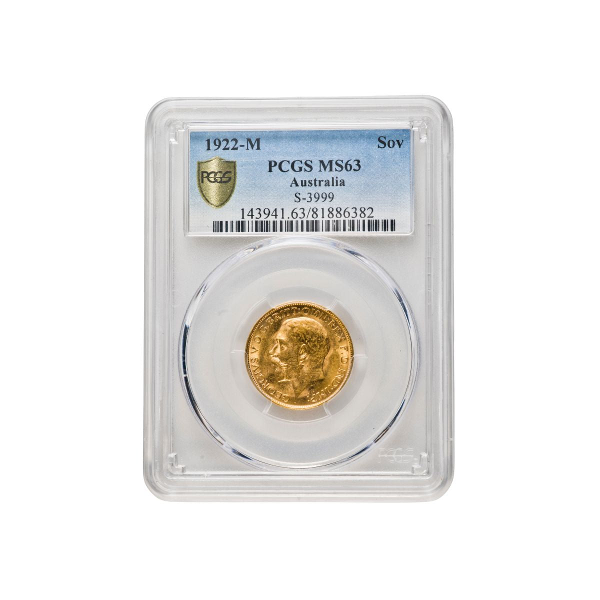 George V 1922M Gold Sovereign PCGS MS63 (Choice Uncirculated)