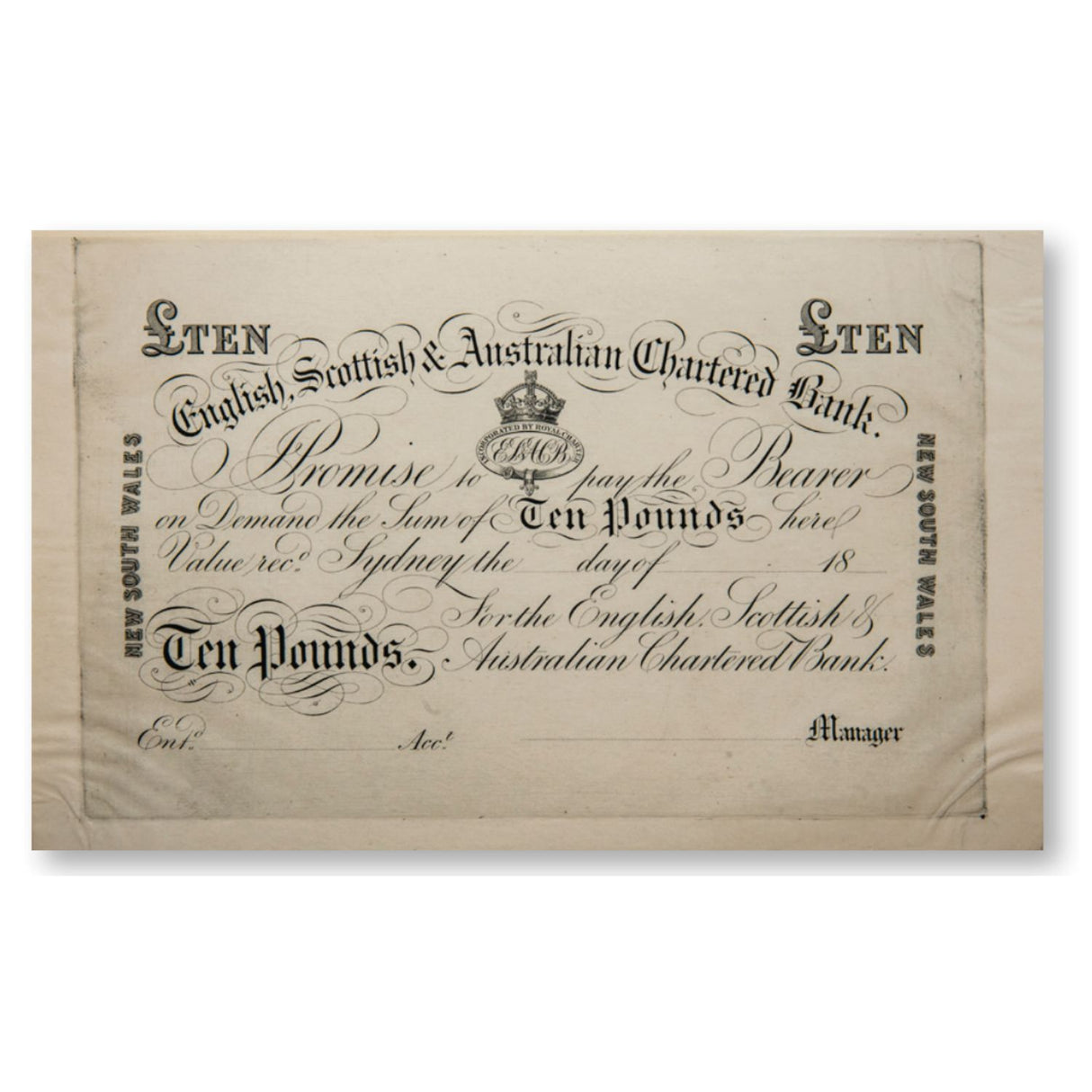 ES&A Chartered Bank 18__ Proof £10 Banknote Very Fine