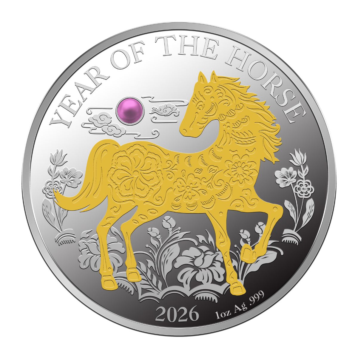 Lunar Year of the Horse 2026 20V Pearl Gold-plated 1oz Silver