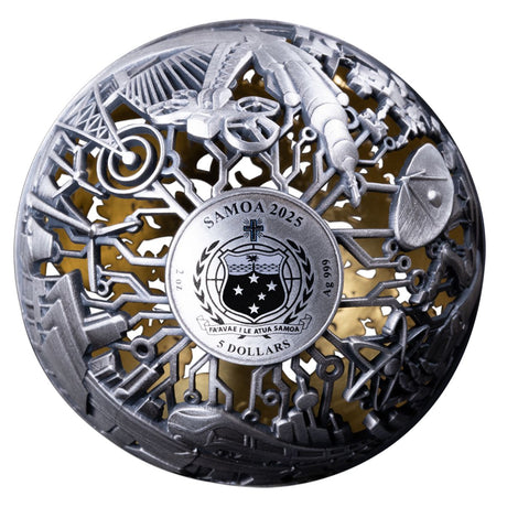 Nature & Technology 2025 $5 Filigree Gold-plated 2oz Silver Antique Spherical Coin