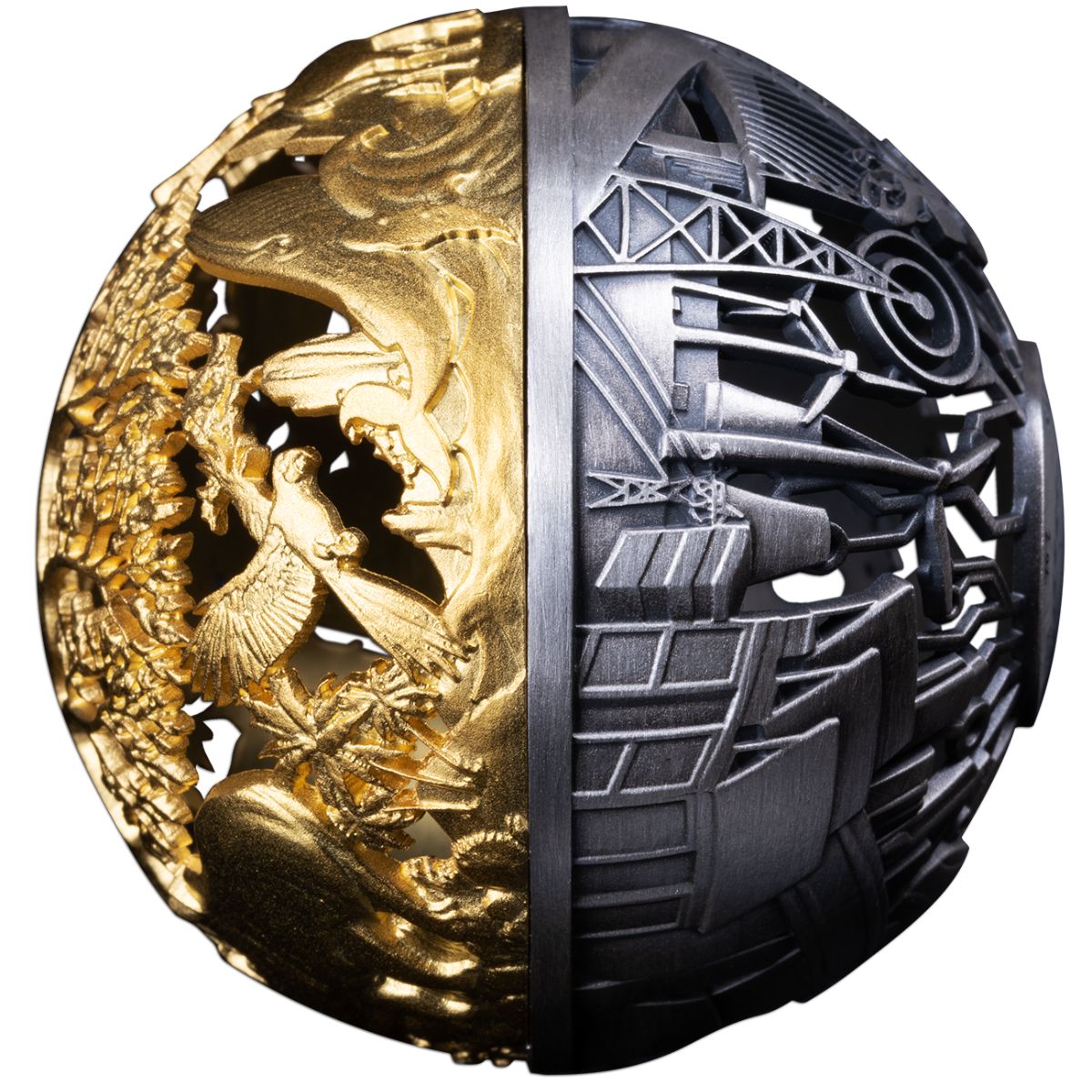 Nature & Technology 2025 $5 Filigree Gold-plated 2oz Silver Antique Spherical Coin