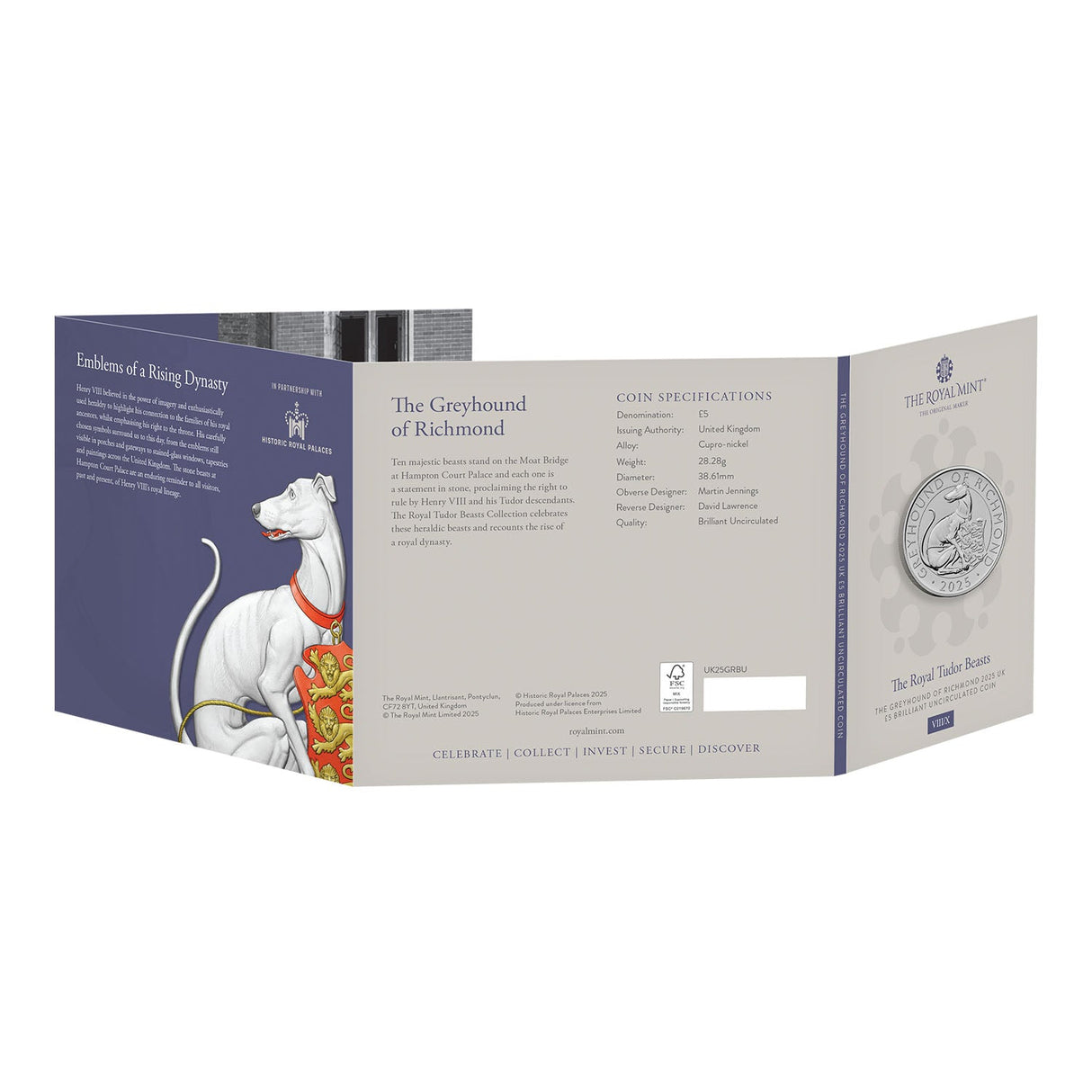 Great Britain Royal Tudor Beasts 2025 £5 Tudor Greyhound Cupro-Nickel Brilliant Uncirculated Coin