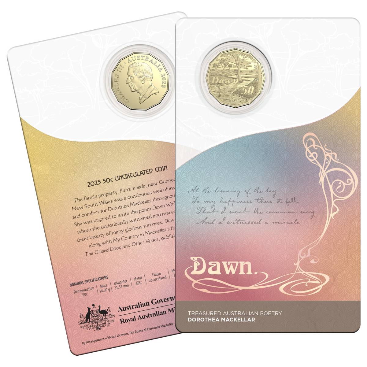 Australia Dorothea Mackellar - Dawn 2025 50c Uncirculated Coin