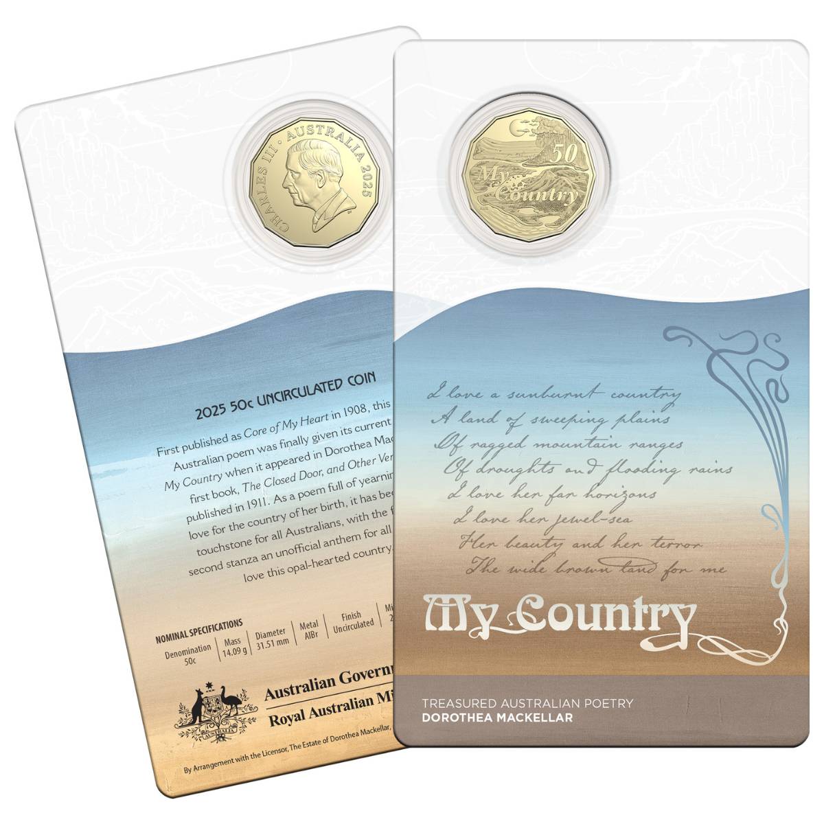 Australia Dorothea Mackellar - My Country 2025 50c Uncirculated Coin