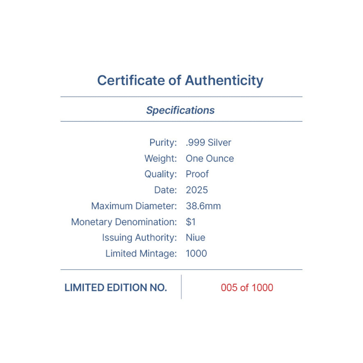 Seasons 2025 Winter $1 1oz Silver Proof Coin