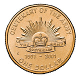 Australia Army, RAAF & Navy Anniversary 2001 $1 Alumium-Bronze Uncirculated 3-Coin Set