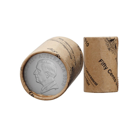 Australia Charles III 2025 50c Cupro-Nickel Uncirculated 20-Coin Heads/Heads or Tails/Tails RAM Mint Roll