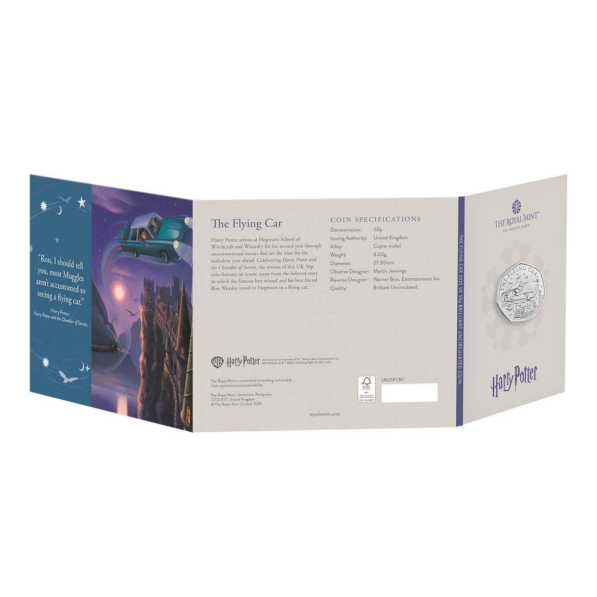 Great Britain Harry Potter Flying Car 2025 50p Cupro-Nickel Brilliant Uncirculated Coin