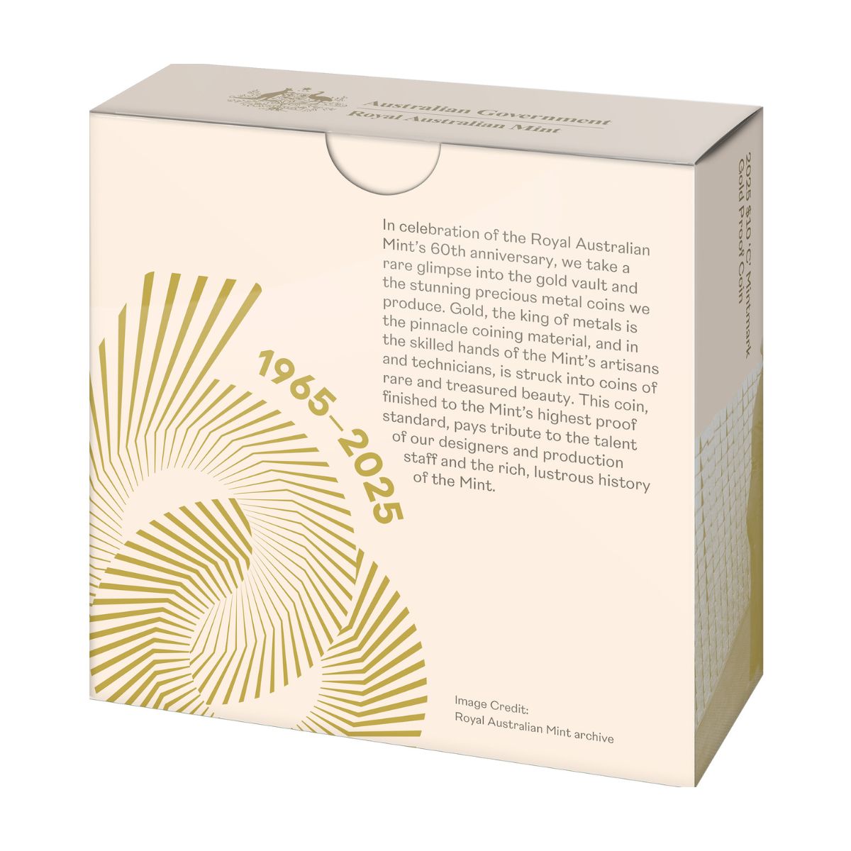 Australia Royal Australian Mint 60th Anniversary 2025 $10 C Mintmark 1/10oz Gold Proof Coin
